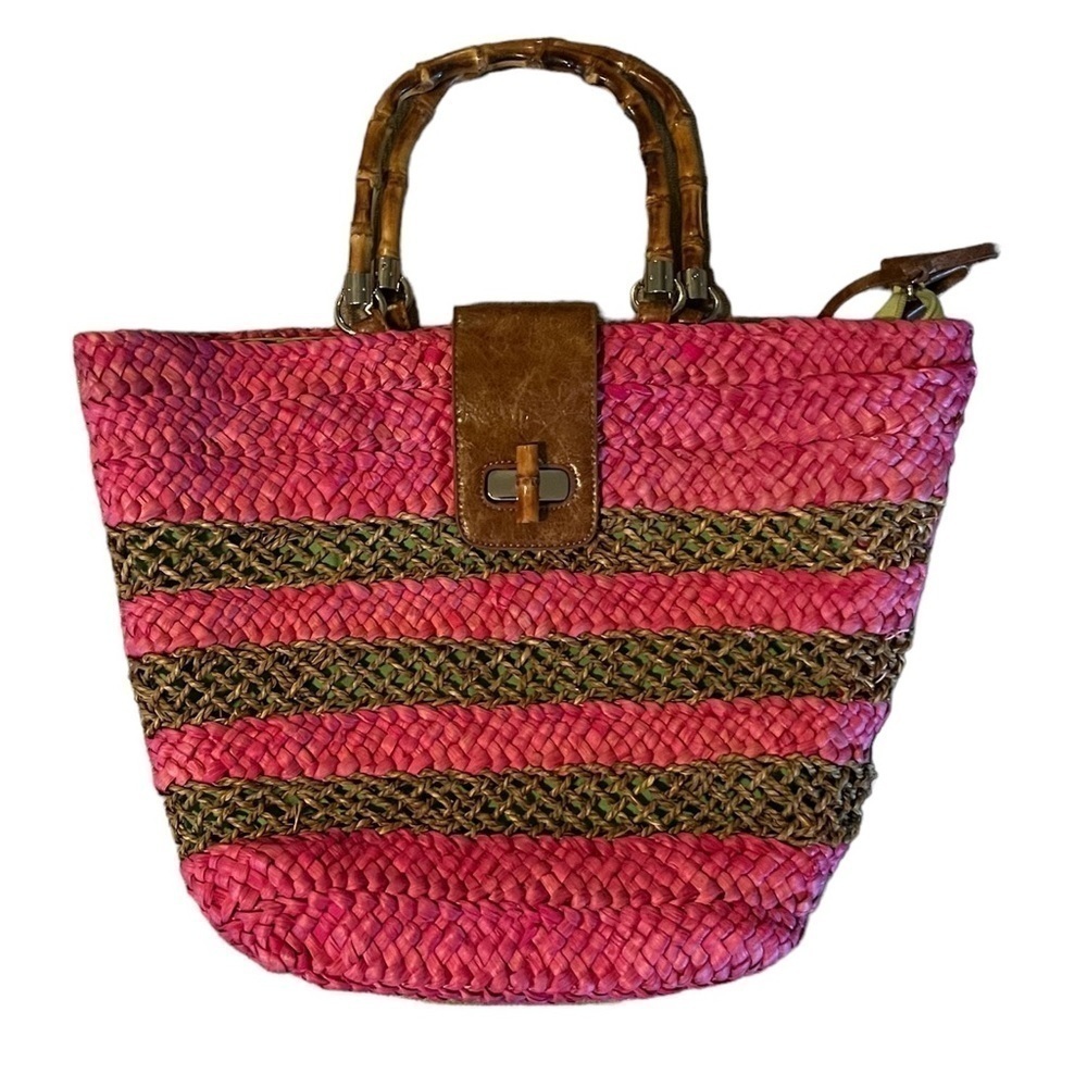 Caribbean Joe Raffia and Wood Purse